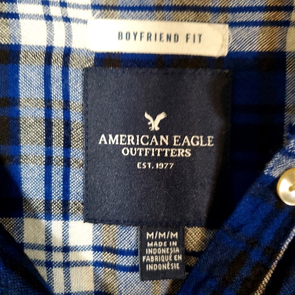 American Eagle Outfitters Blue Boyfriend Fit Flannel Long Sleeve Shirt Size M - Picture 2 of 11